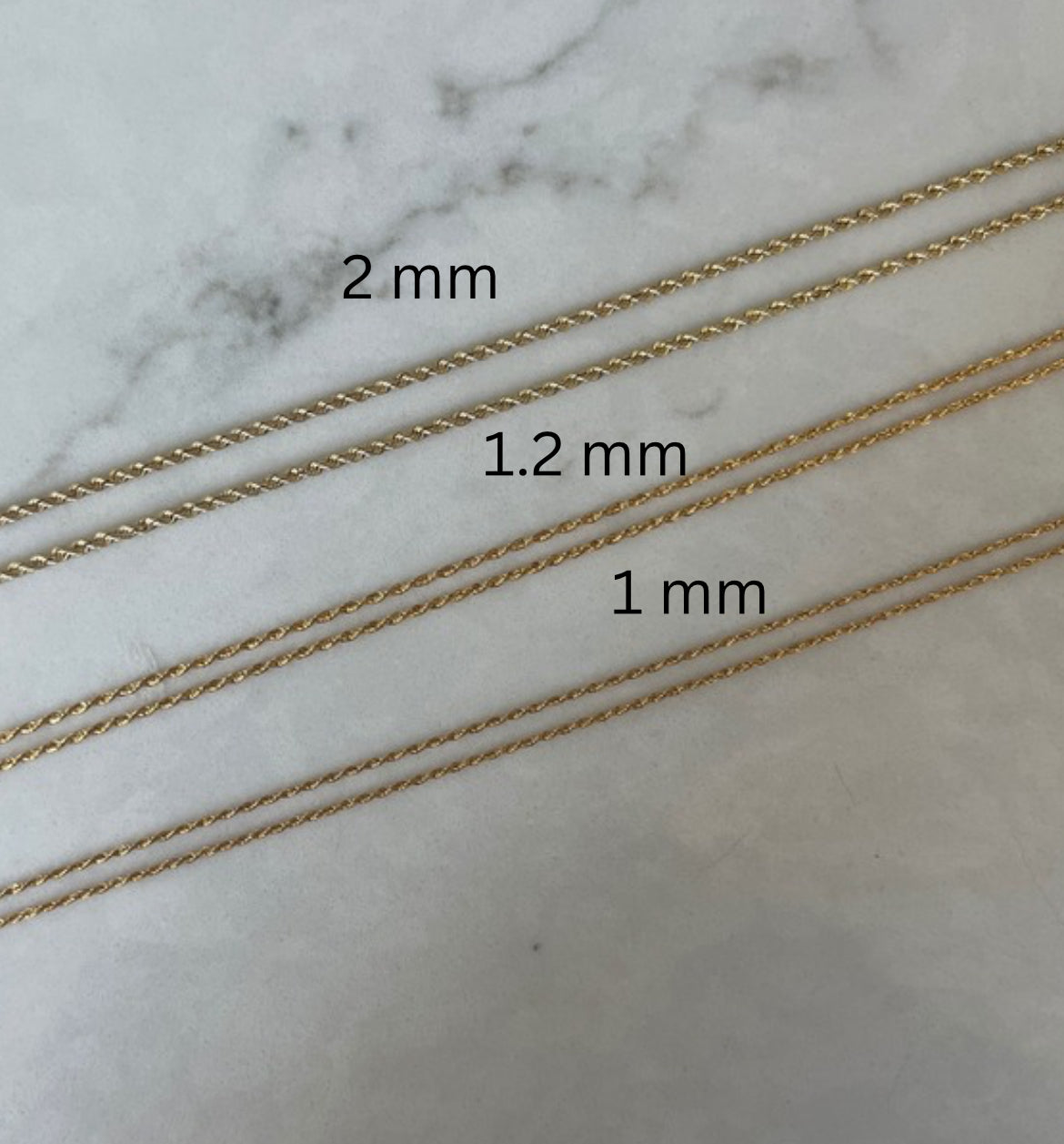 1.2 mm 14k Hollow Gold Rope Chain