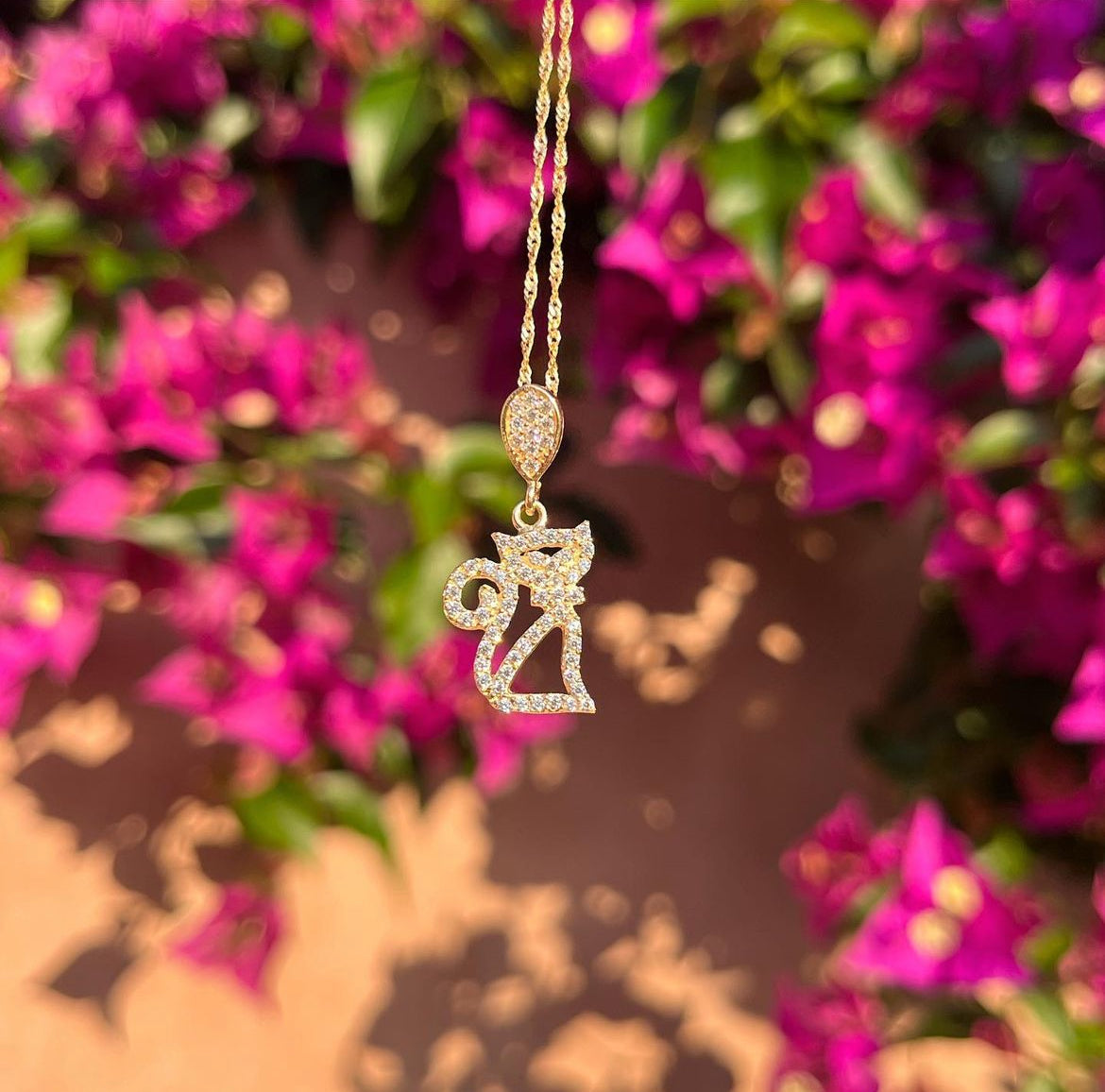 14k Gold Diamond Kitty Charm