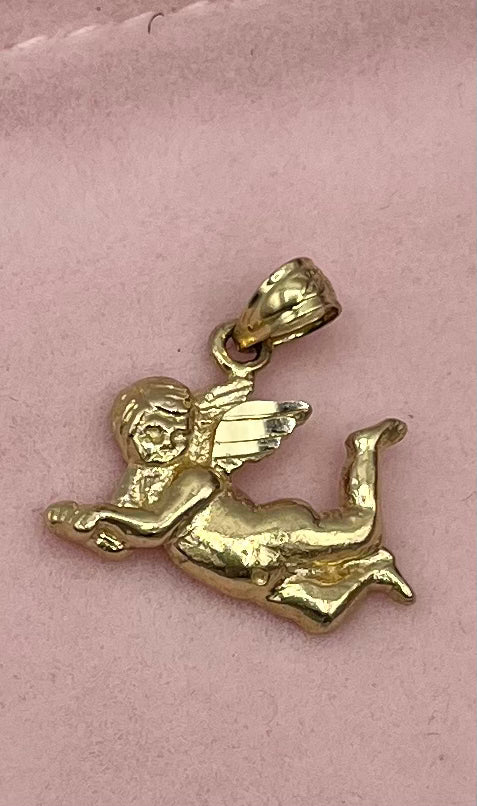 14k Gold Flying Cupid Charm