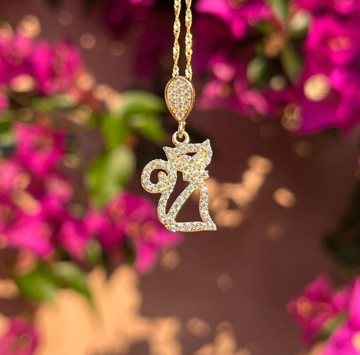 14k Gold Diamond Kitty Charm