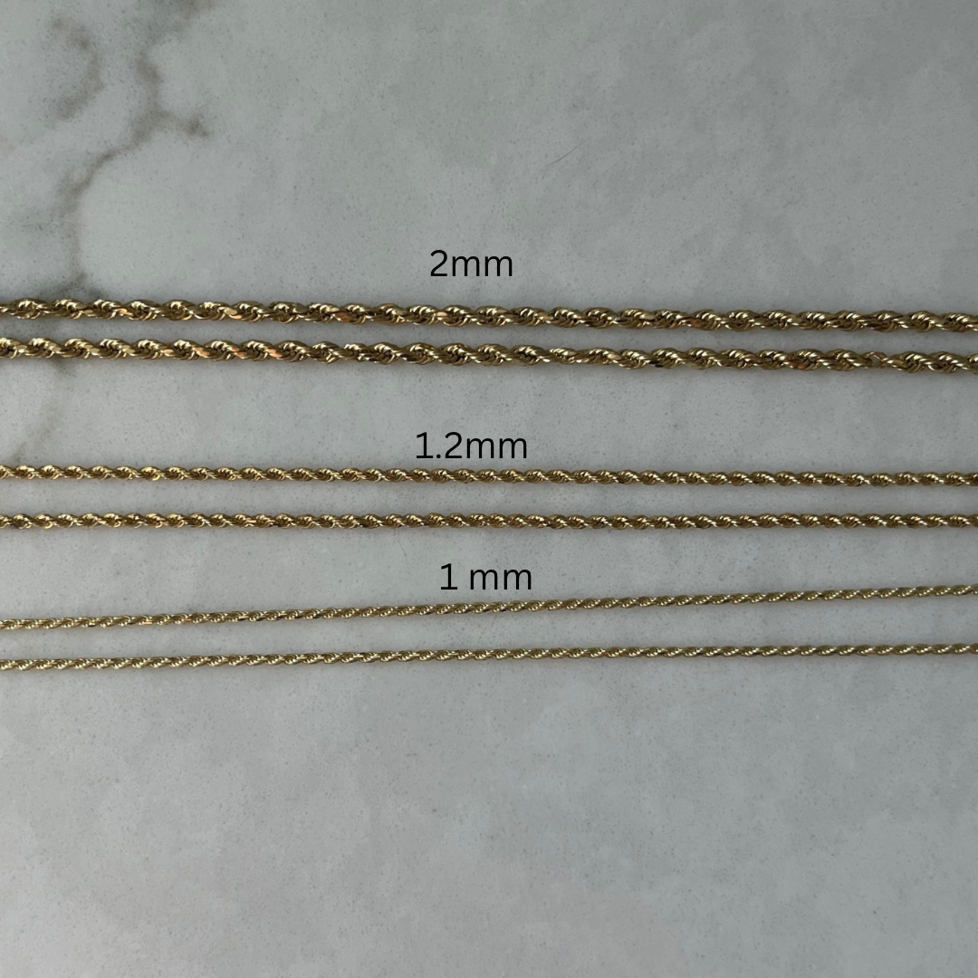 1 mm 14k Solid Gold Rope Chain