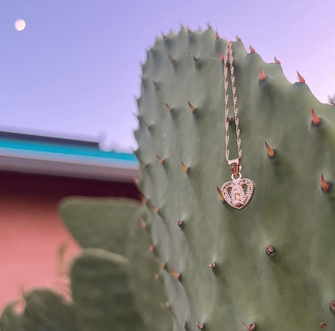 14k Gold Virgen Corazón Charm