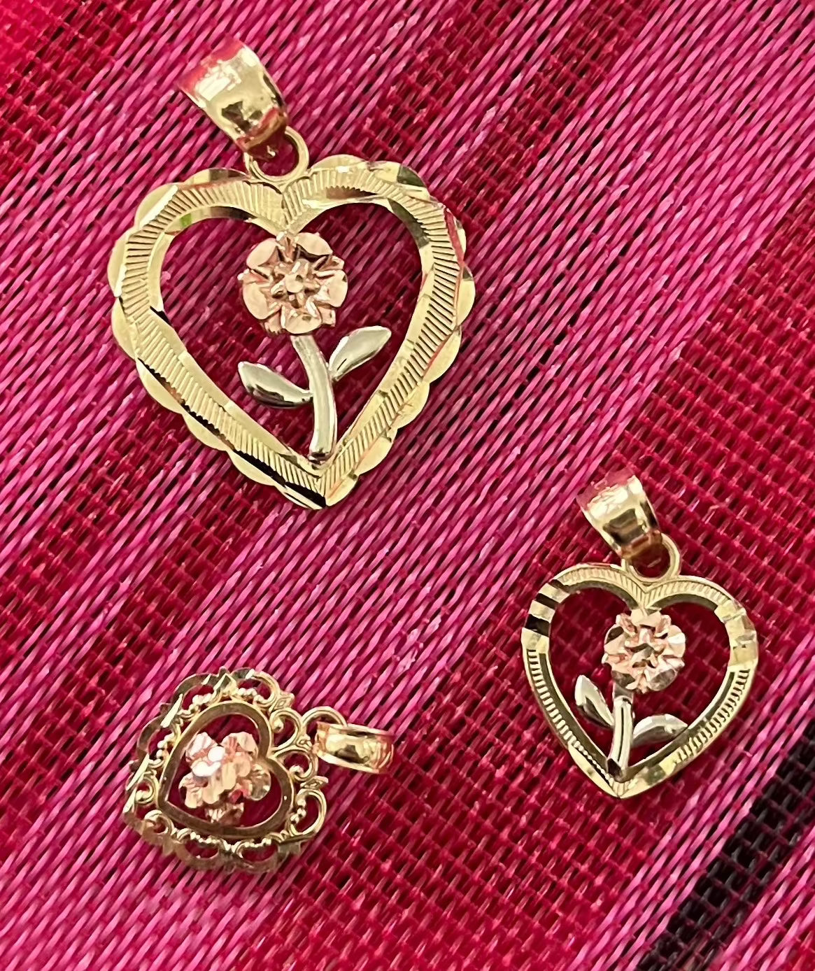 14k Gold and Rose Gold Filigree Hearts