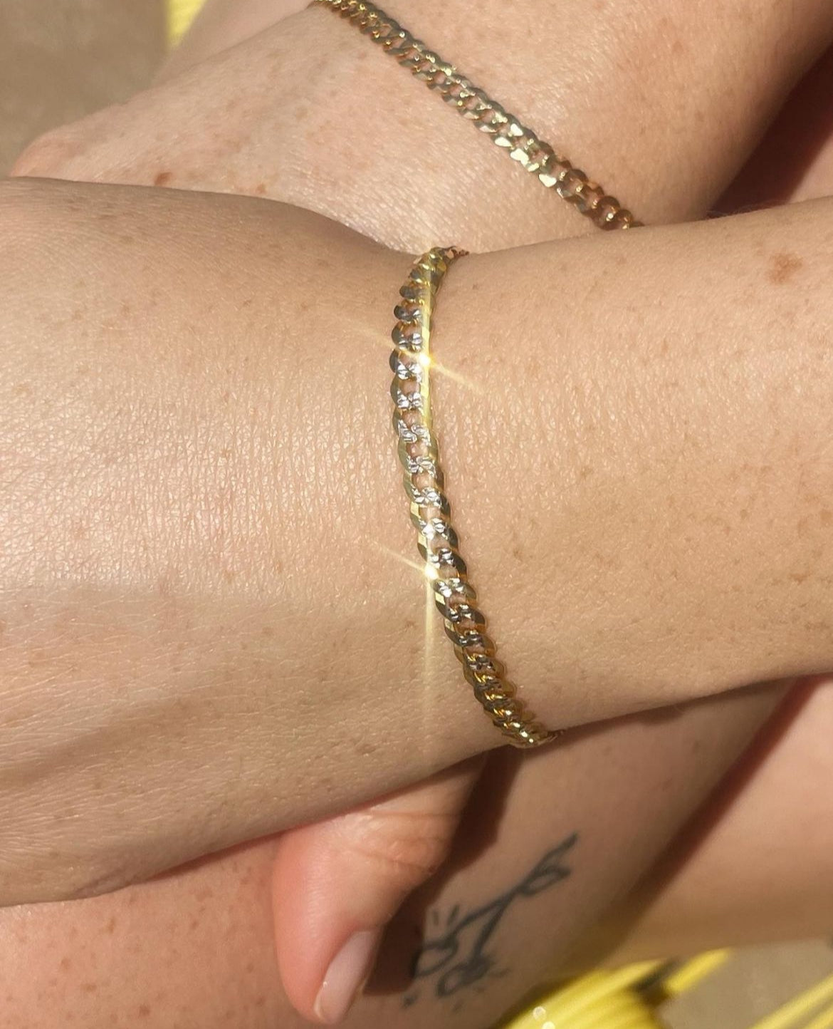 14k Two Tone Pave Curb Bracelet