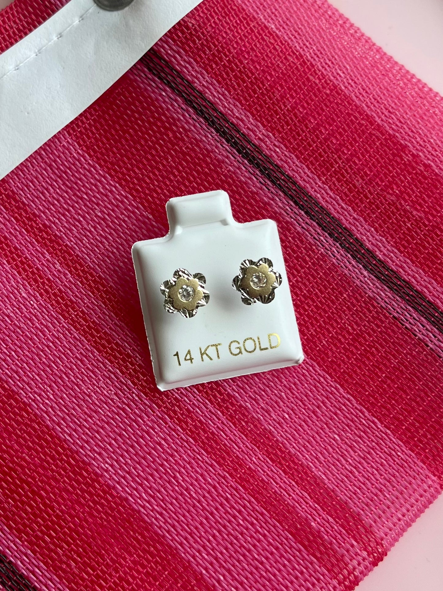 14k Two Tone Floral Stud Earrings